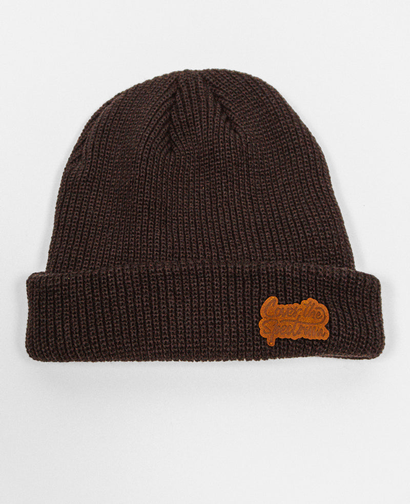 Leather Patch Waffle Beanie