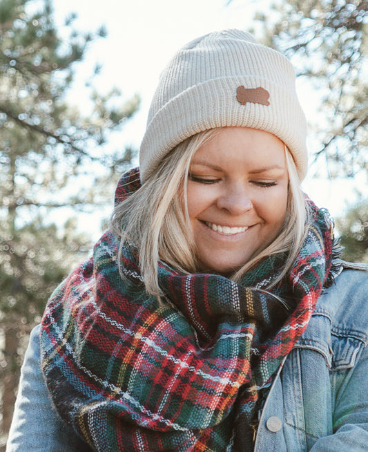 Leather Patch Waffle Beanie