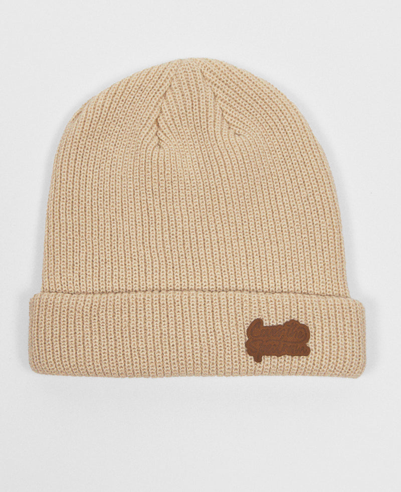 Leather Patch Waffle Beanie